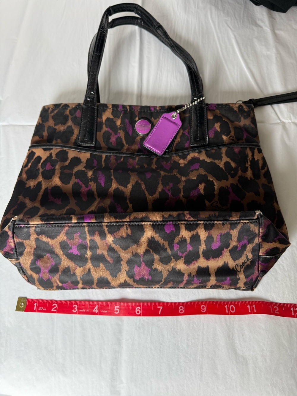 Coach F25282 Leopard Print Purple Patent Shoulder Bag Purse - Picture 4 of 14